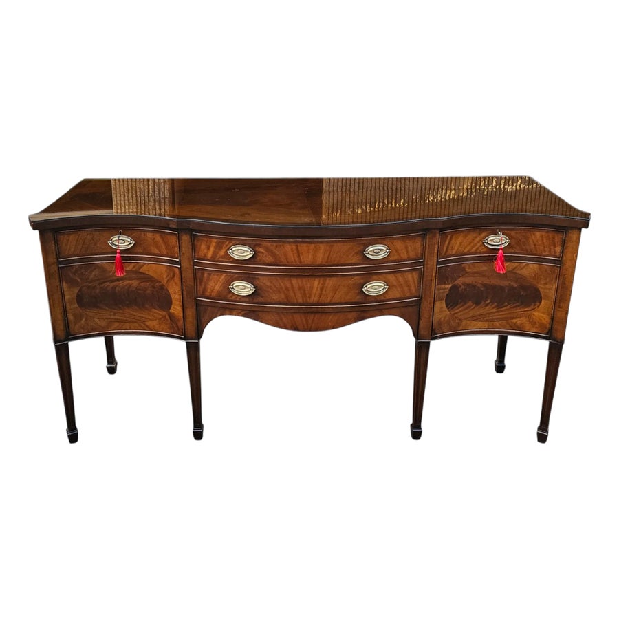 Early 20th-Century English Georgian Style Inlaid Mahogany Sideboard W/Smoked Glass Top