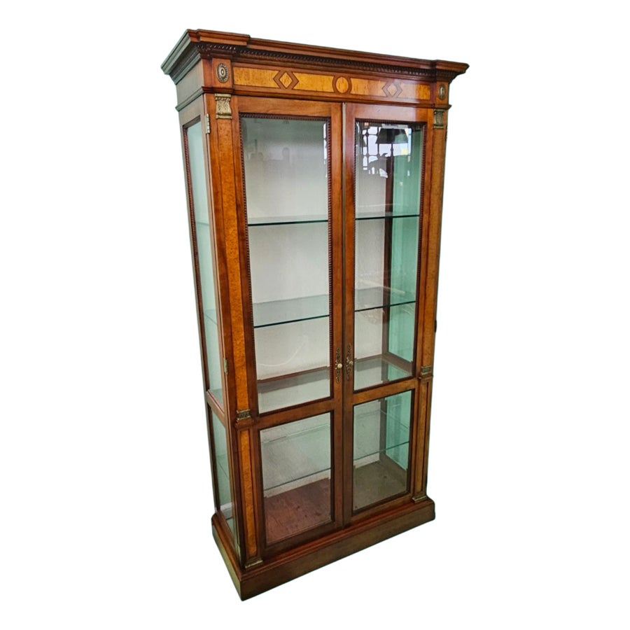 Late 20th Century John Widdicomb Company Inlaid Cherry and Burl Walnut Display Cabinet