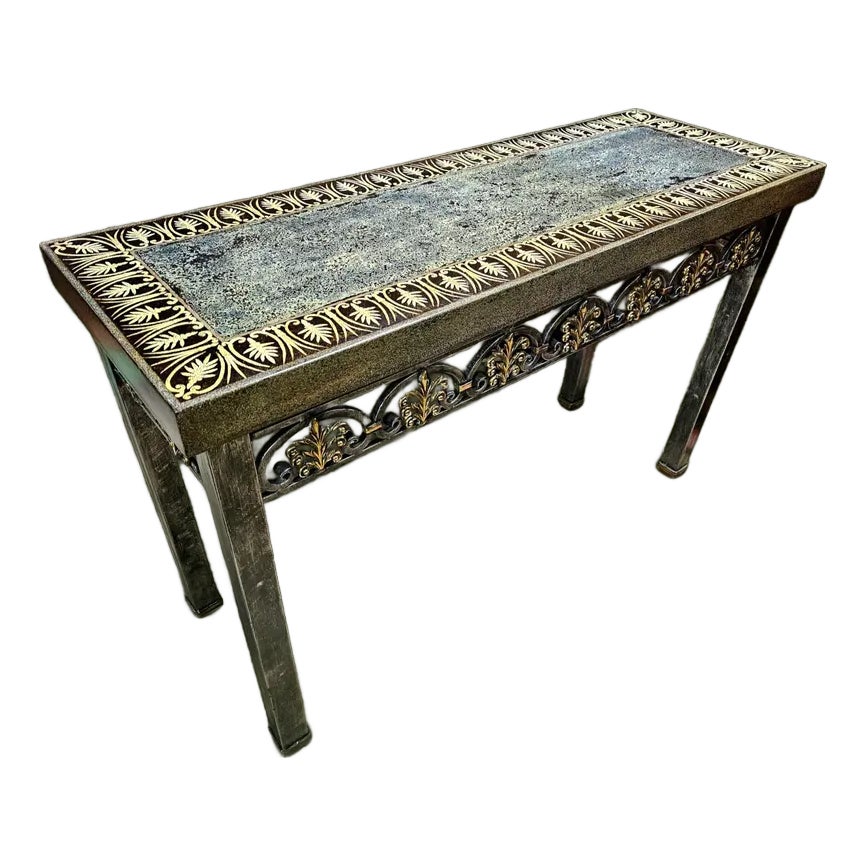 Maitland Smith Handmade Iron Console With Inlay