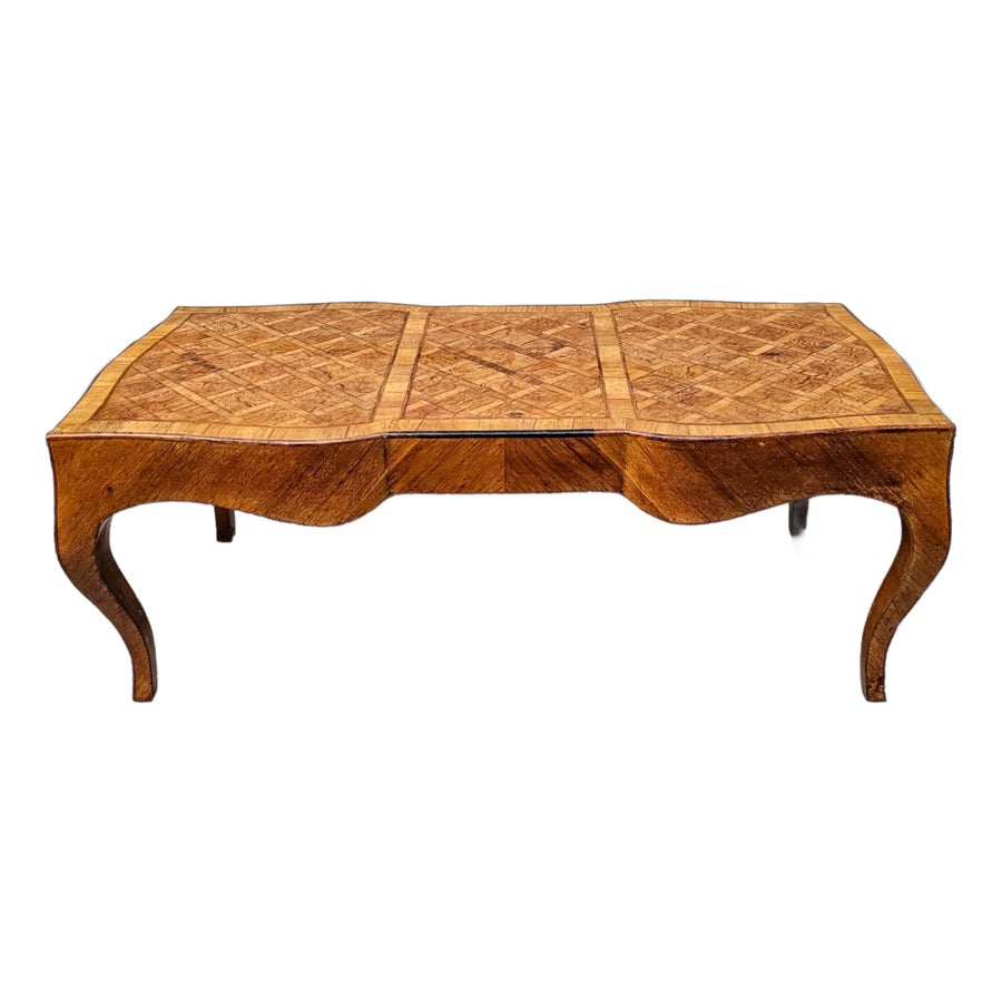 Mid-Century W&j Sloane Italian Parquetry Inlay Olive Wood Square Coffee Side Table Louis XV Style