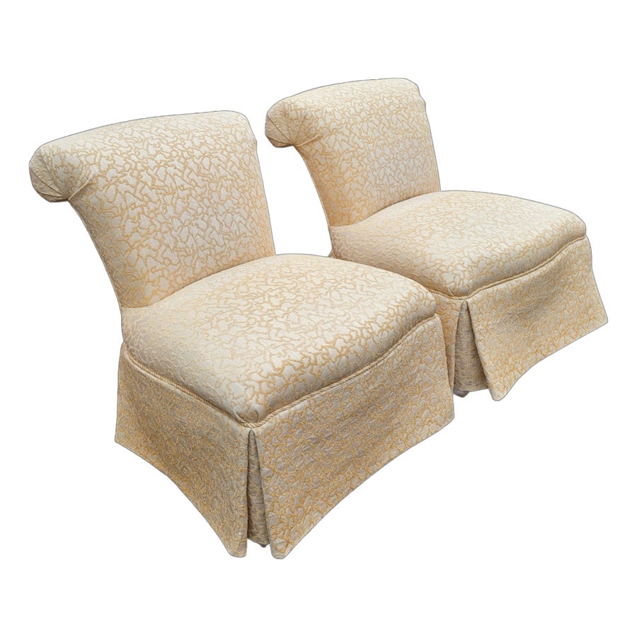 Pair of Vintage Henredon Furniture "Schoonbeck Collection" Large Rolled Back Slipper Lounge Chairs