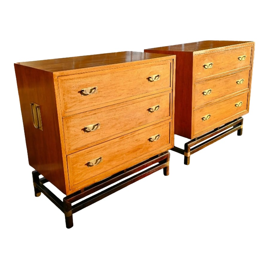 Pair of Vintage Hickory Manufacturing Company "Tung-Si" Collection Campaign Style Bachelor's Chests