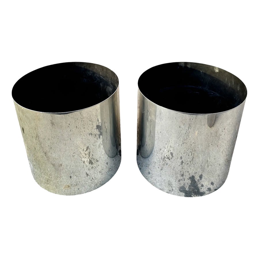 Pair of Vintage Paul Mayen for Habitat Polished Aluminum Planters