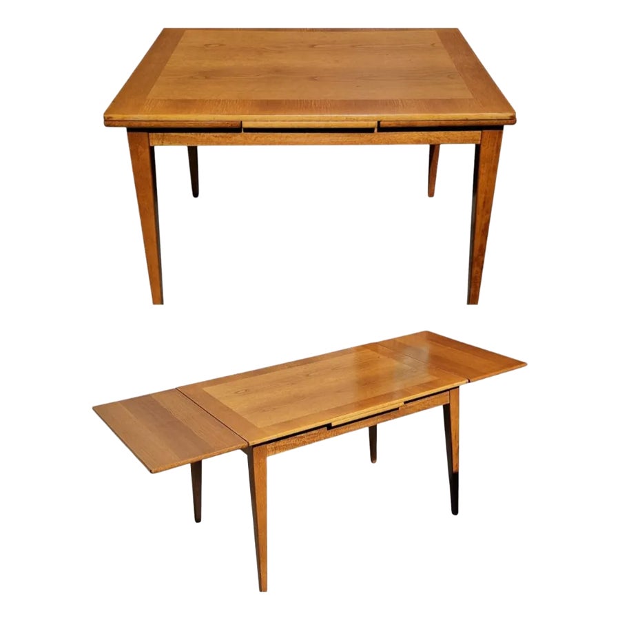 Vintage Cross-Banded Solid Oak Extendable Dining Table