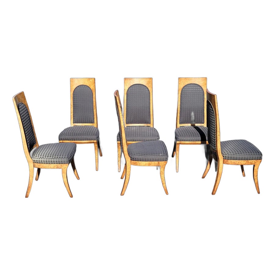 Vintage Hollywood Regency Amboyna Wood Dining Chairs by Mastercraft- Set of 6