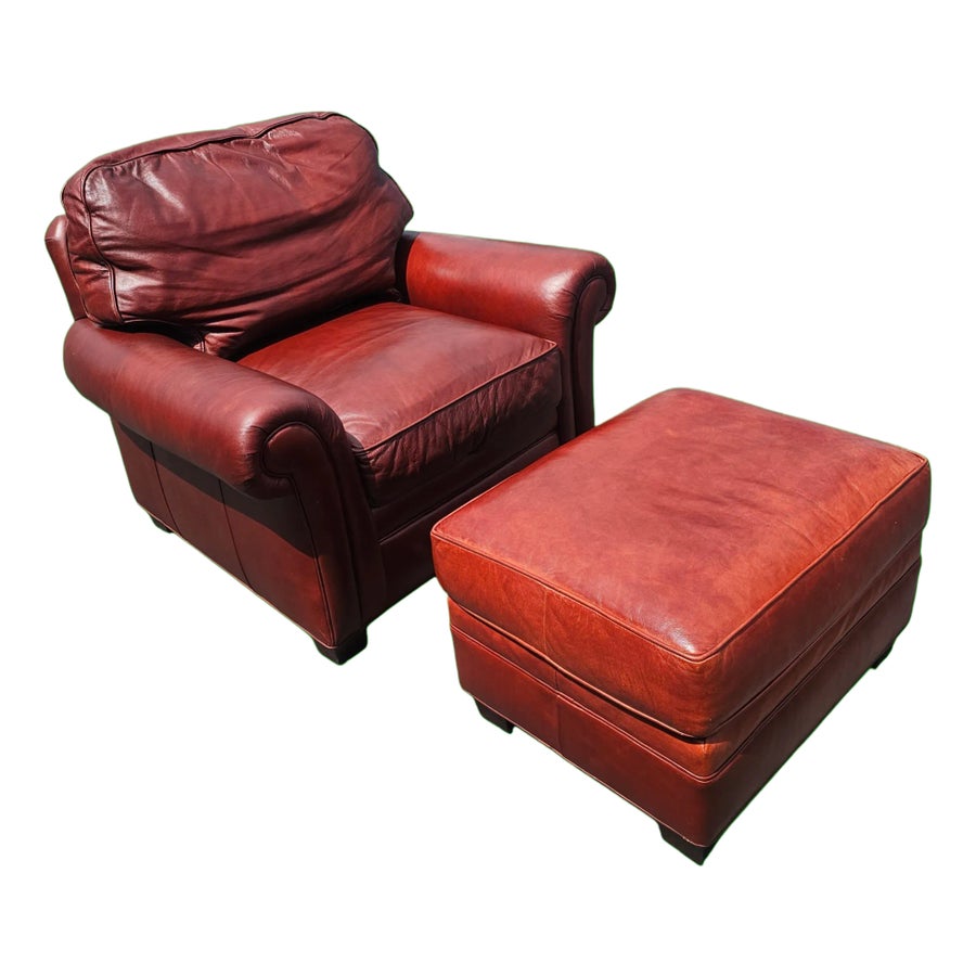 Hancock and Moore Leather Club Chair and Ottoman