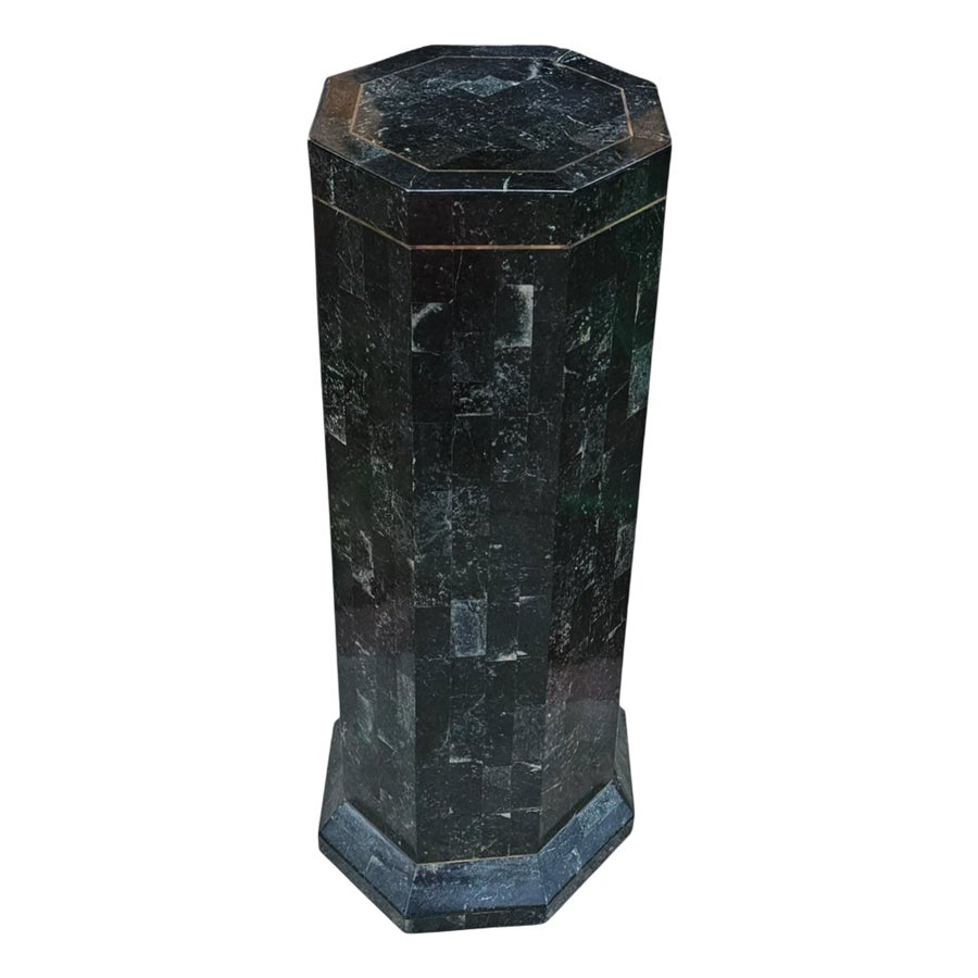 Late 20th Century Tessellated Stone Pedestal With Brass Inlay