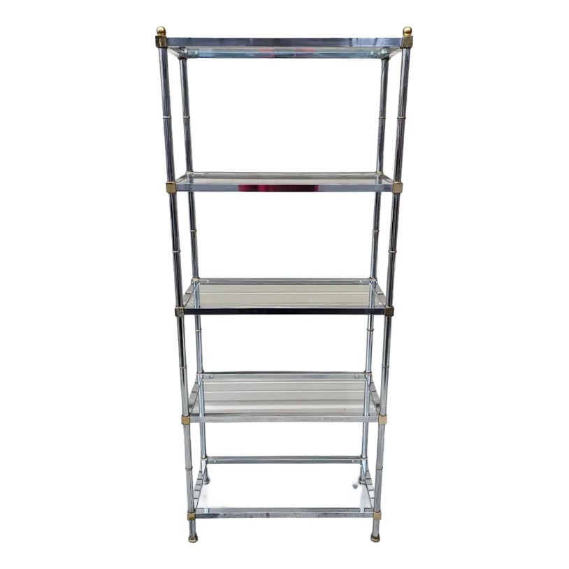Mid-20th Century Vintage Mid-Century Hollywood Regency Chrome and Brass Etagere