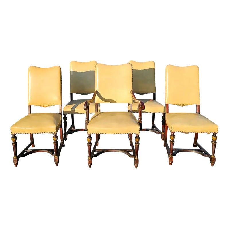 Set of 5 Antique French Style Dining Chairs