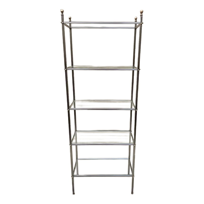 Vintage Hollywood Regency Brushed Metal and Brass Etagere