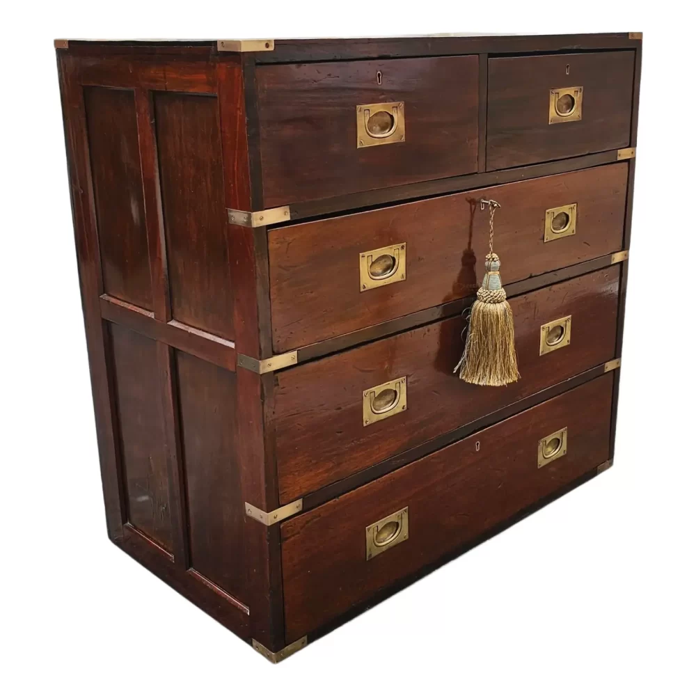 19th Century Campaign Chests of Drawers With Recessed Paneling Sides