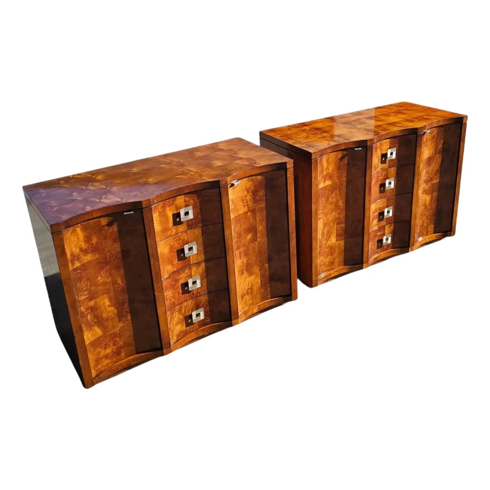 Pair of Century Furniture Omini Burl Wood Sideboard Cabinets