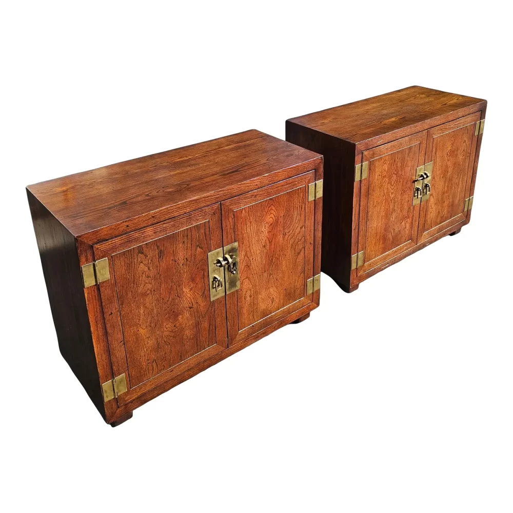 Pair of Vintage Henredon Artefacts 2-Door Campaign Style Cabinets