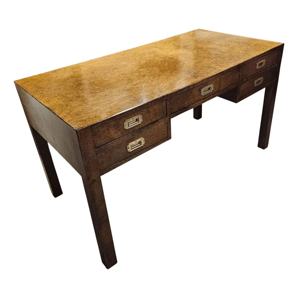 Vintage Burlwood Campaign Style Writing Desk