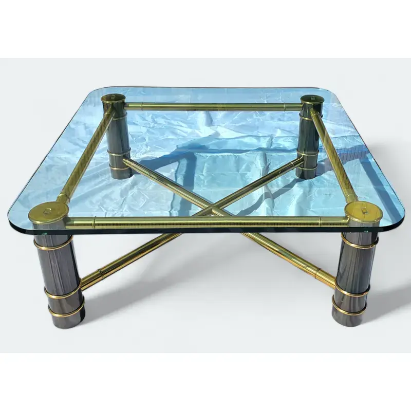 Vintage Gun Metal and Brass X Base Coffee Table