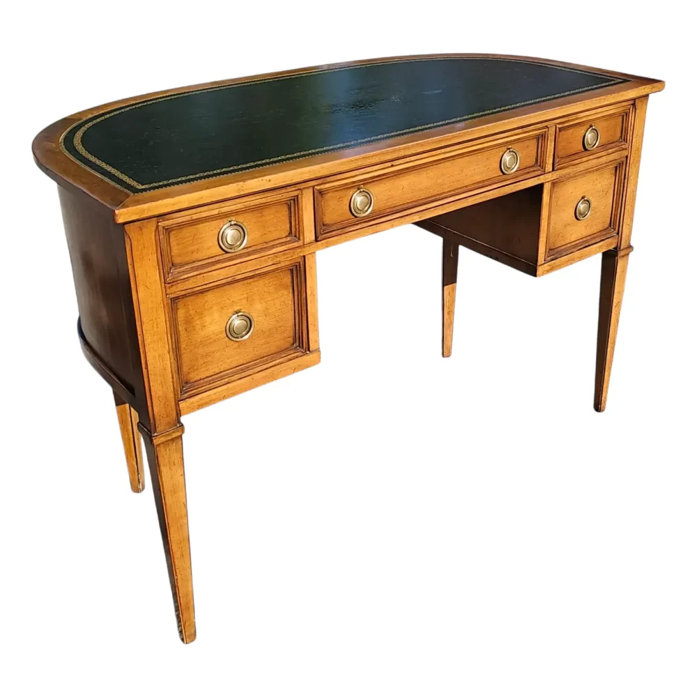 Vintage Sligh Furniture Leather Top Neoclassical Demilune Ladies Writing Desk