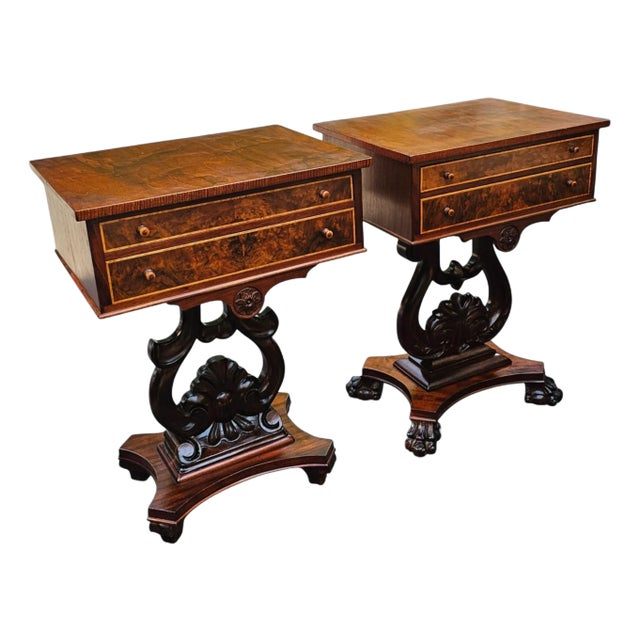 Antique Pair of Ornately Carved His and Her Nightstands