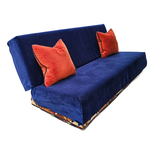 Vintage 1983 Roche Bobois Kilim and Royal Blue Velvet [Cover] Futon