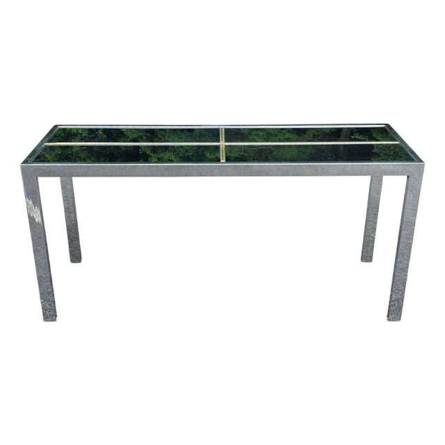 Vintage Chrome, Brass and Mirrored Smoked Glass Grid Top Console