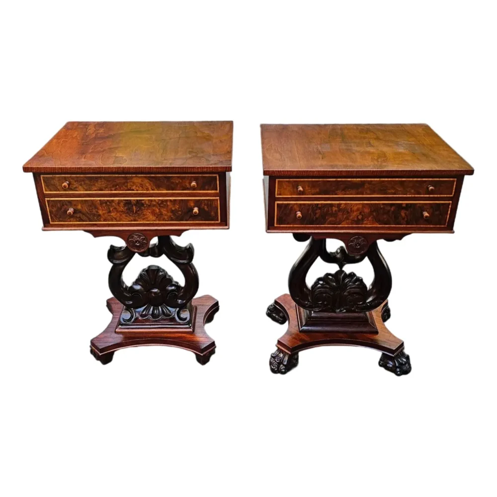 Antique Pair of Ornately Carved His and Her Nightstands