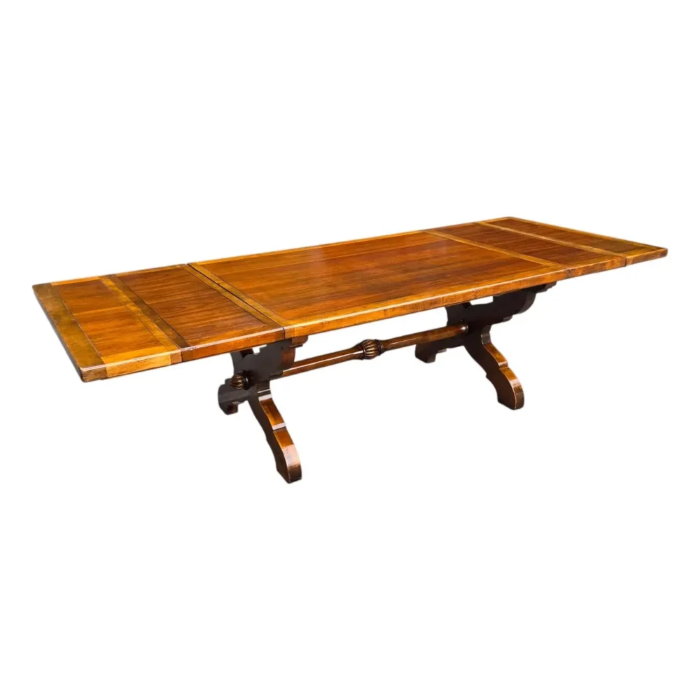 French Country Style Extendable Trestle Dining Table W/2 Leaves