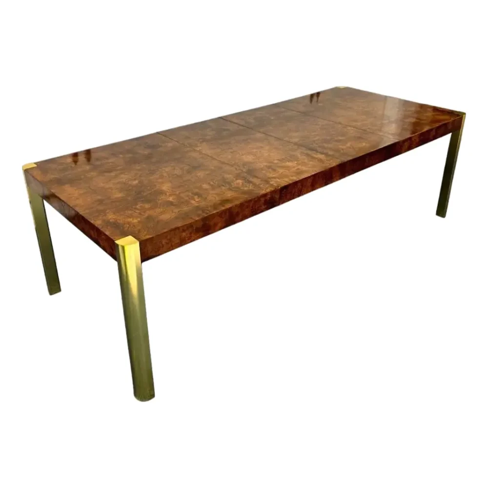 Mid Century Burlwood and Brass Dining Table by Century Furniture