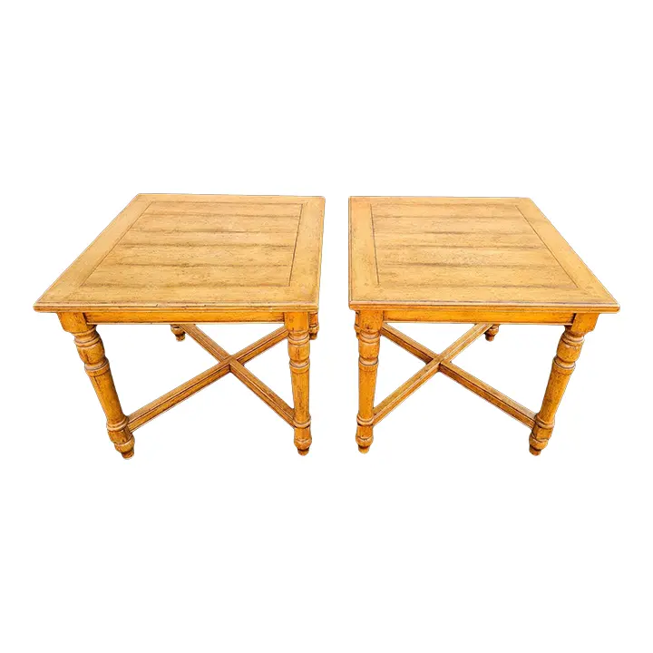 Pair of Large Bausman & Co. Benchmade Maple Mitered Plank Top "X" Base Side Tables