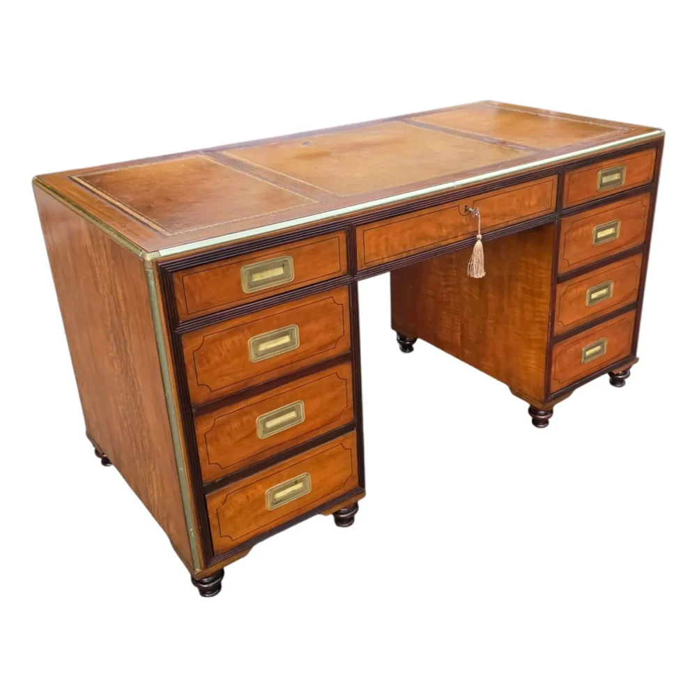Vintage Baker Furniture Collector's Edition Campaign Style Leather Top Desk