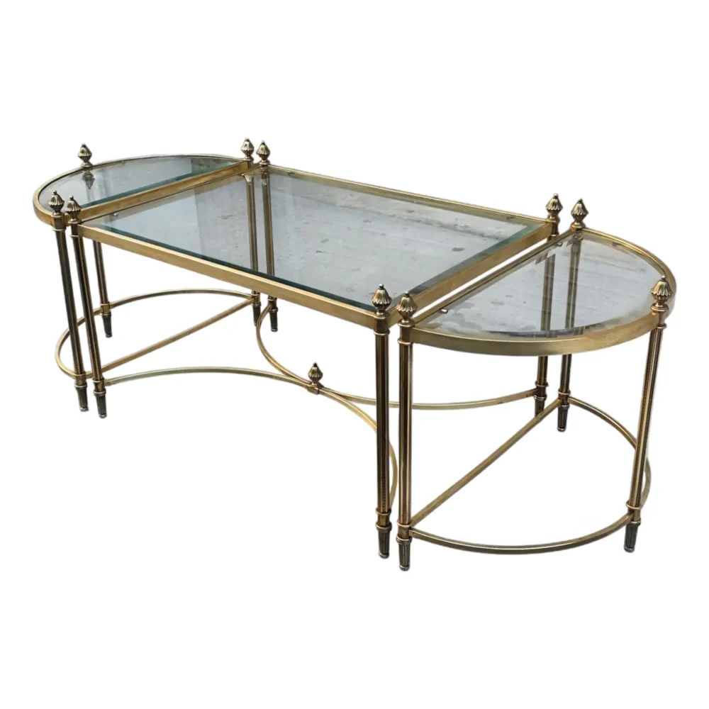 Vintage Hollywood Regency French Jansen Style Brass Tripartite Coffee Table