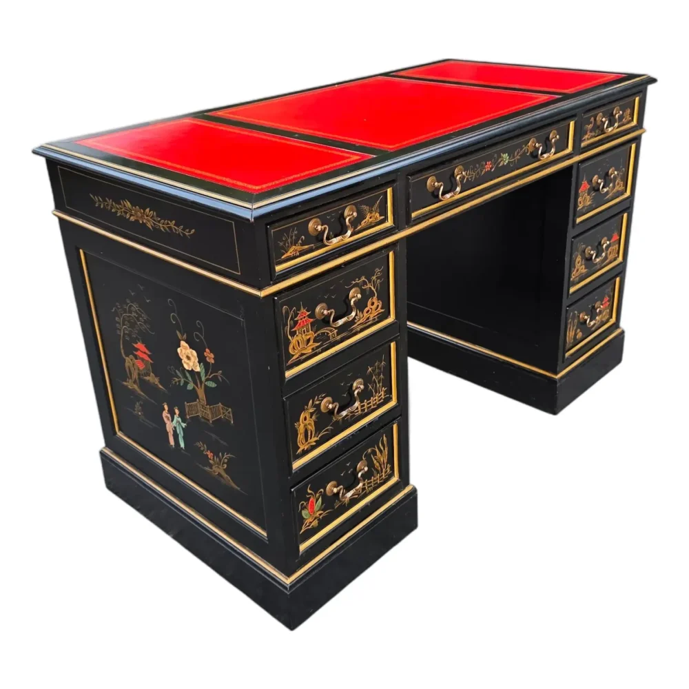 Vintage Sligh-Lowry Chinoiserie Kneehole Partner Desk