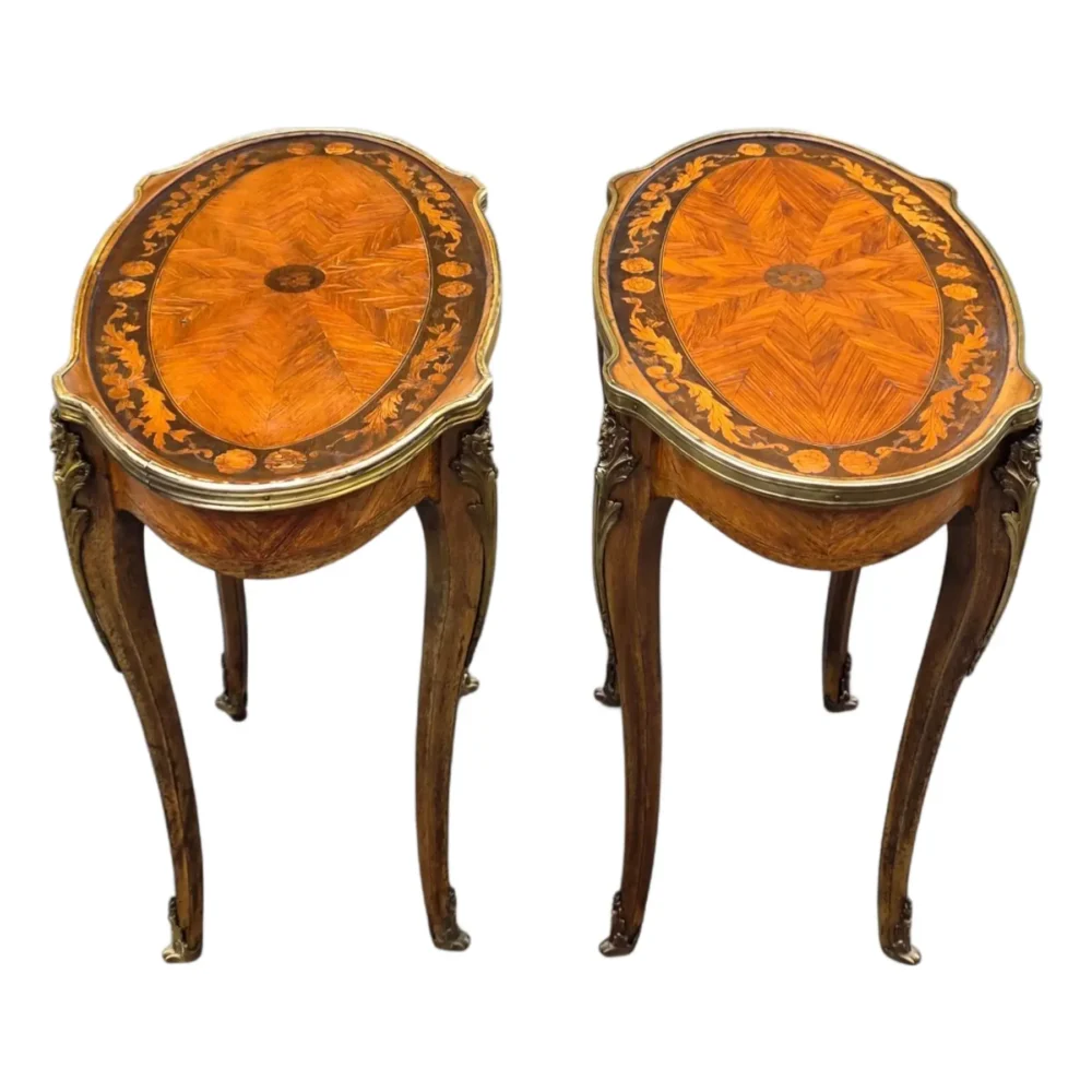 19th Century Pair of Louis XV Style Marquetry Side Table With Gilt Bronze Accents