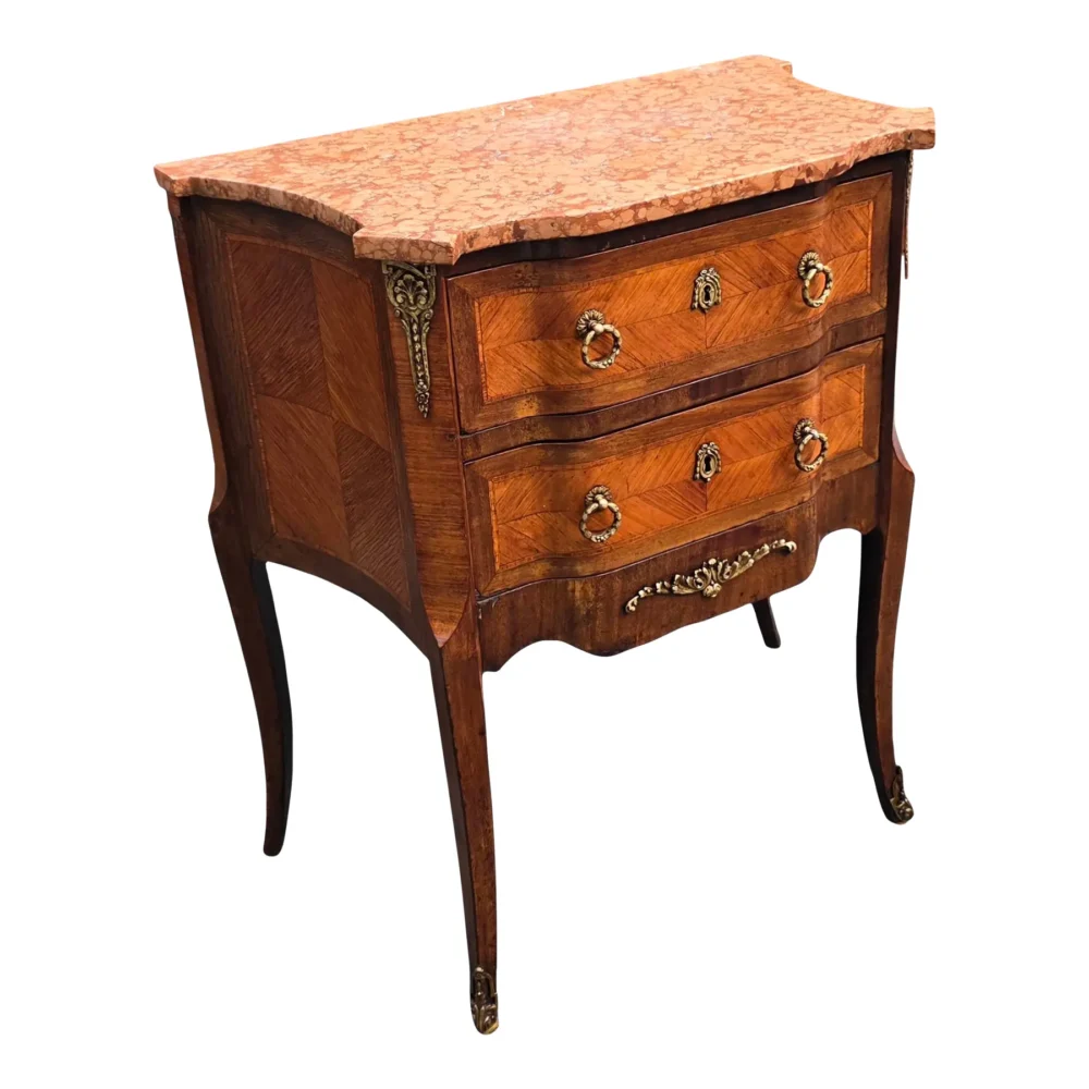19th French Louis XV Style Marble Top Parquetry Commode
