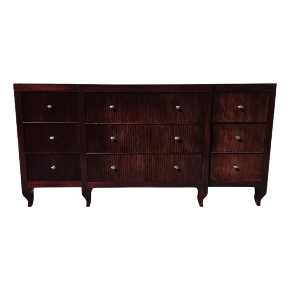 Barbara Barry for Baker Furniture Modern Regency Reeded Dark Mahogany Triple Dresser