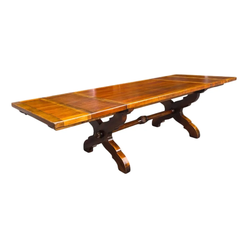 French Country Style Extendable Trestle Dining Table W/2 Leaves