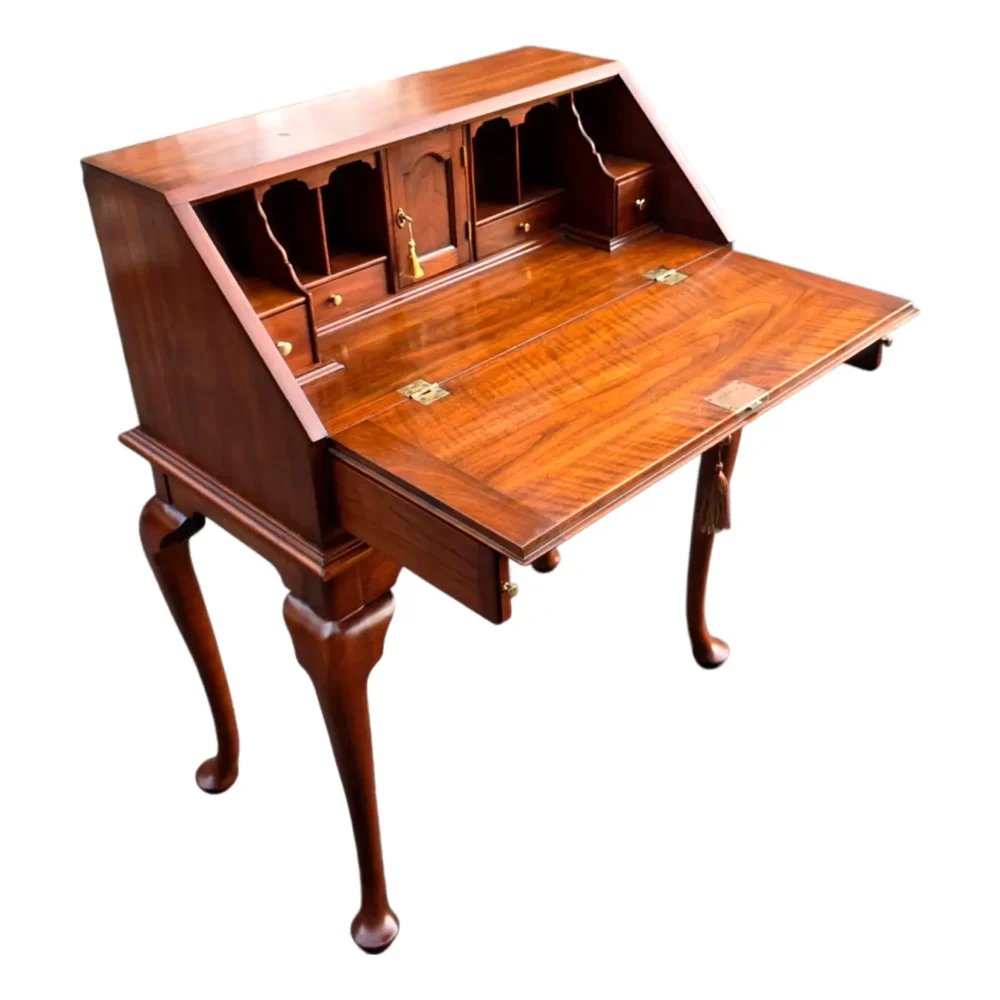 Mid 20th Century Henkel Harris Queen Anne Lady Astor Solid Wild Black Cherry Slant Front Writing Desk