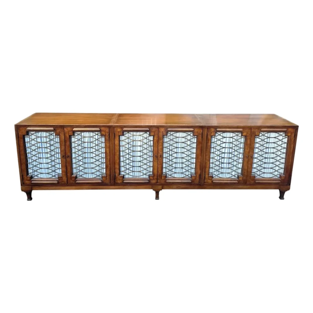 Vintage French Empire Style 6- Lattice Door Cherry Credenza