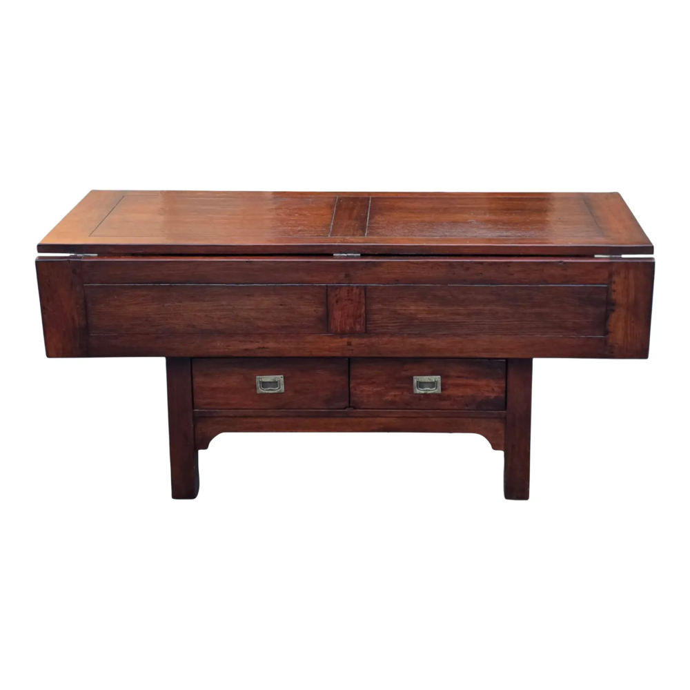 American Craftsman Style Rustic Oak Drop-Leaf Console/Dining Table, Imported From Bulgaria by Crate & Barrel Co., 2005 [Unsigned]