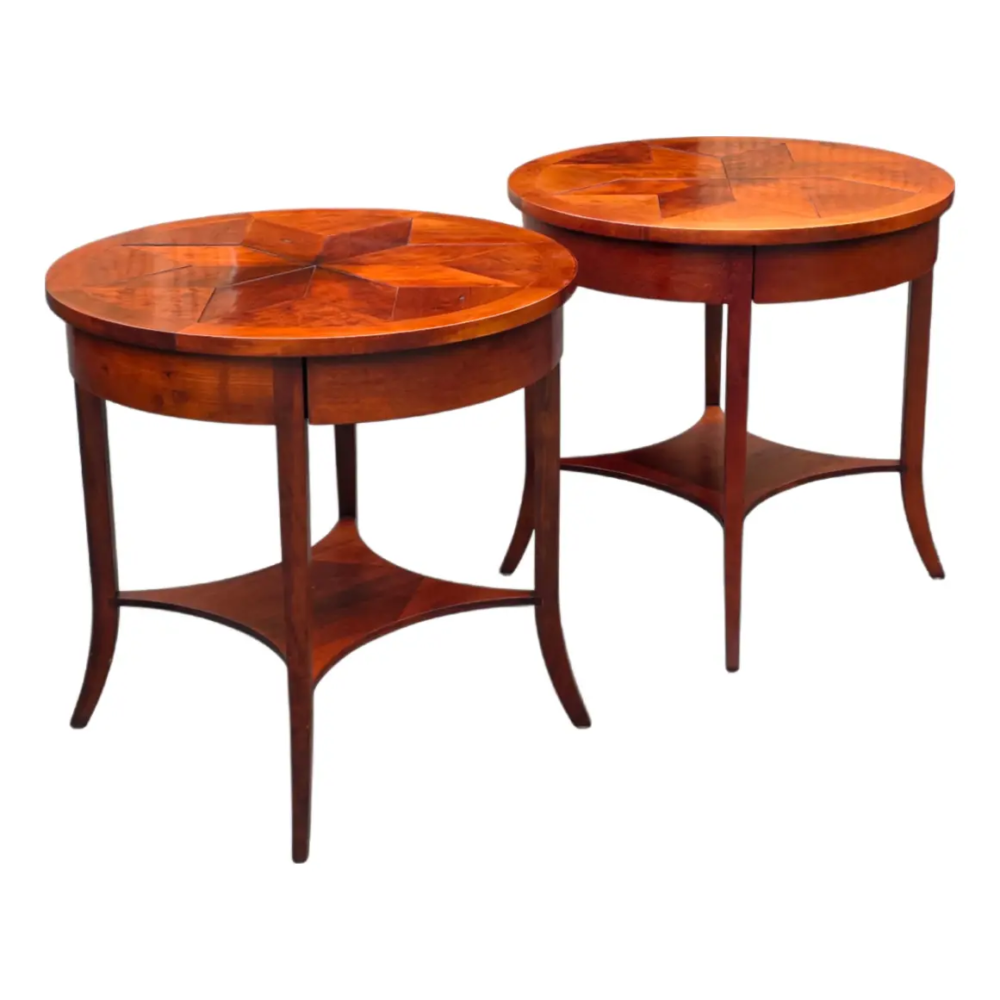 Niermann Weeks Round Parquet Side Tables - Set of 2
