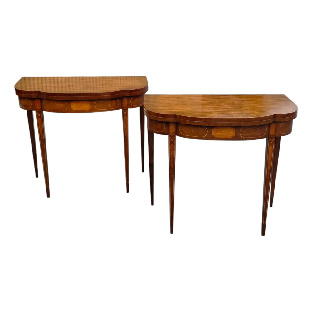 Pair of Vintage Baker Furniture Federal Style Inlaid Mahogany Card Tables