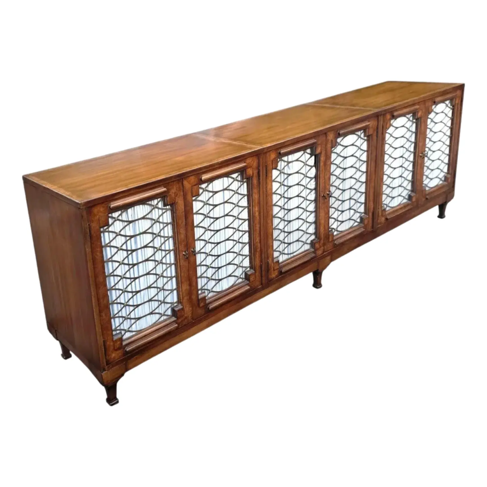Vintage French Empire Style 6- Lattice Door Cherry Credenza