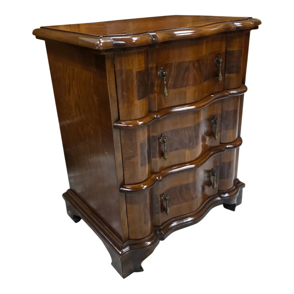 Vintage Italian Baroque Style Burl Walnut Serpentine Chest of Drawers