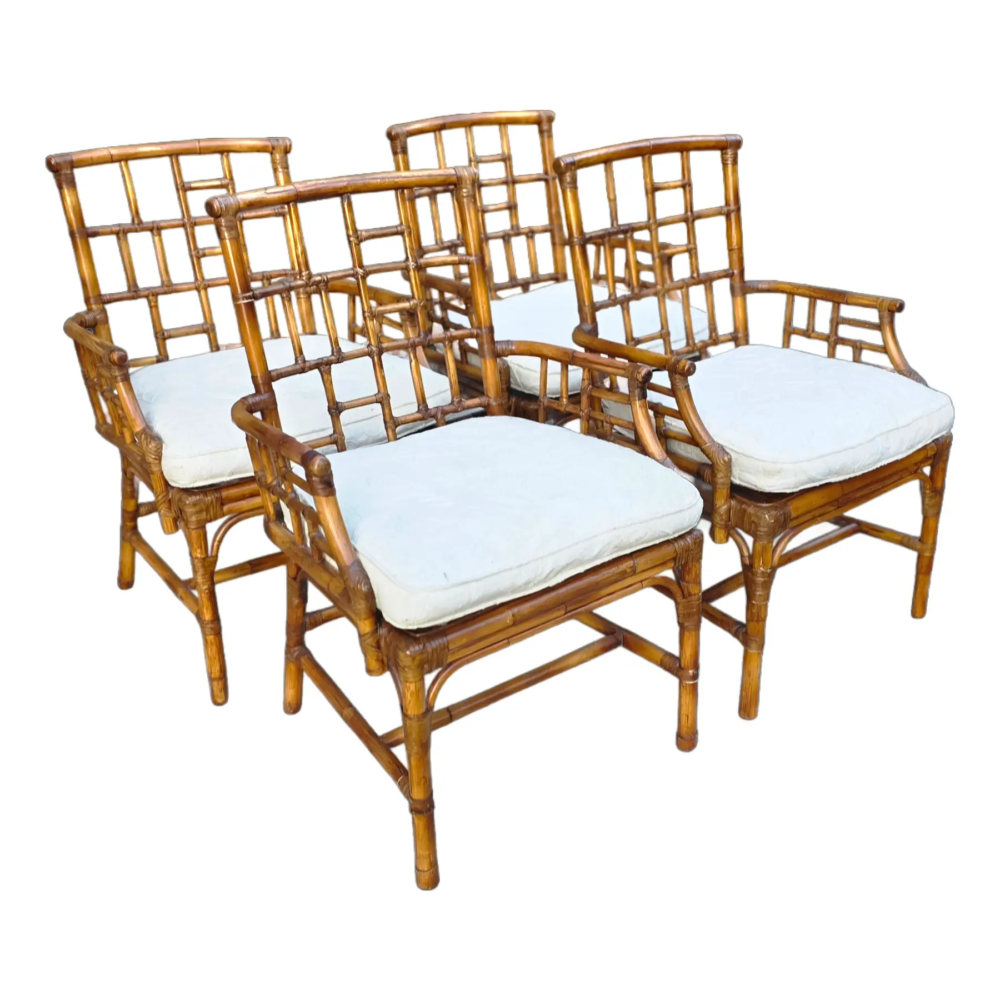 Vintage Set of Milling Road by Baker Furniture Bamboo and Cane Bottom Armchairs
