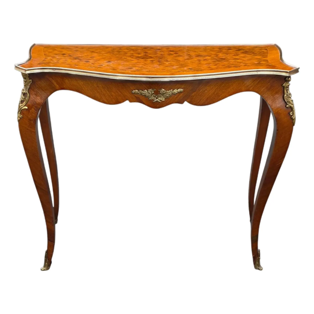 19th Century French Louis XV Revival Console Table With Fine Parquetry & Ormolu Mounts