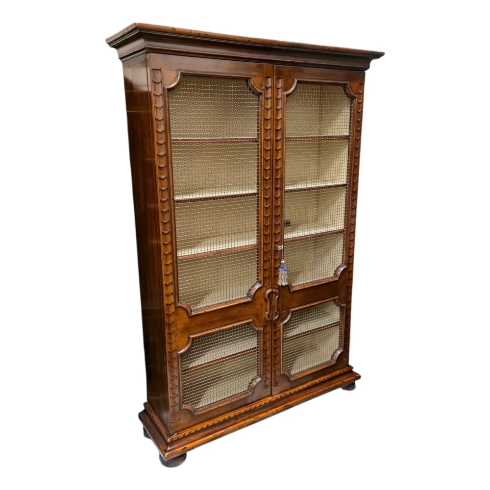 20th-Century Georgian Revival Bibliotheque With Copper Wire Mesh Panels