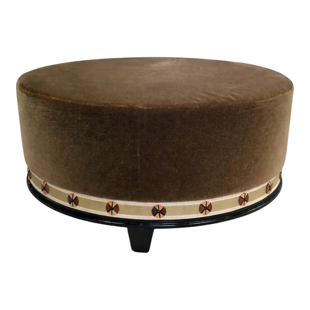 A. Rudin 36" Round Mohair Ottoman
