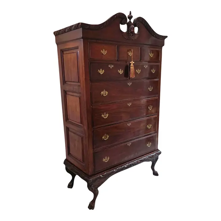 Late 19th Century Colonial Revival Chippendale-Style Mahogany High Chest W/Raised Paneled Sides