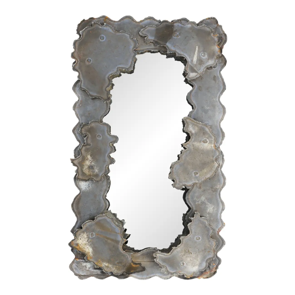 Mid 20th century Industrial Brutalist Hand-Welded Steel Wall Mirror