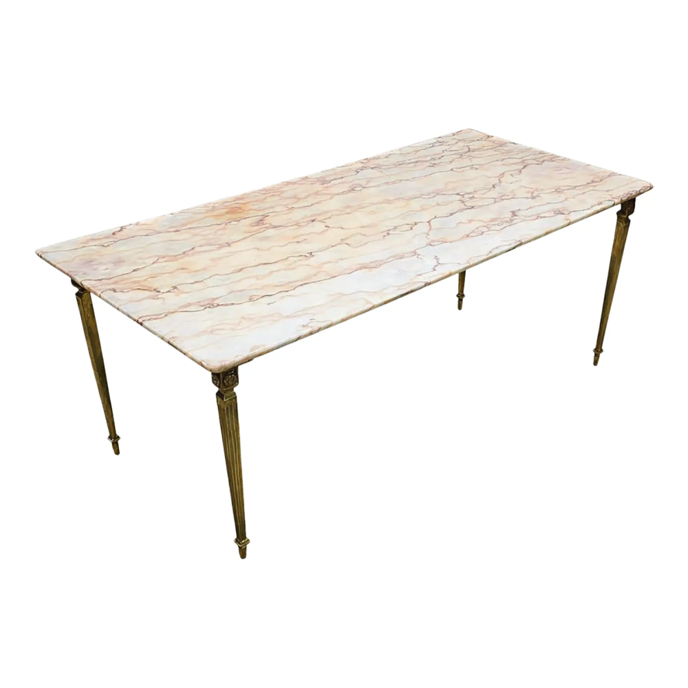 Mid-Century Neoclassical Style Marble and Brass Coffee Table