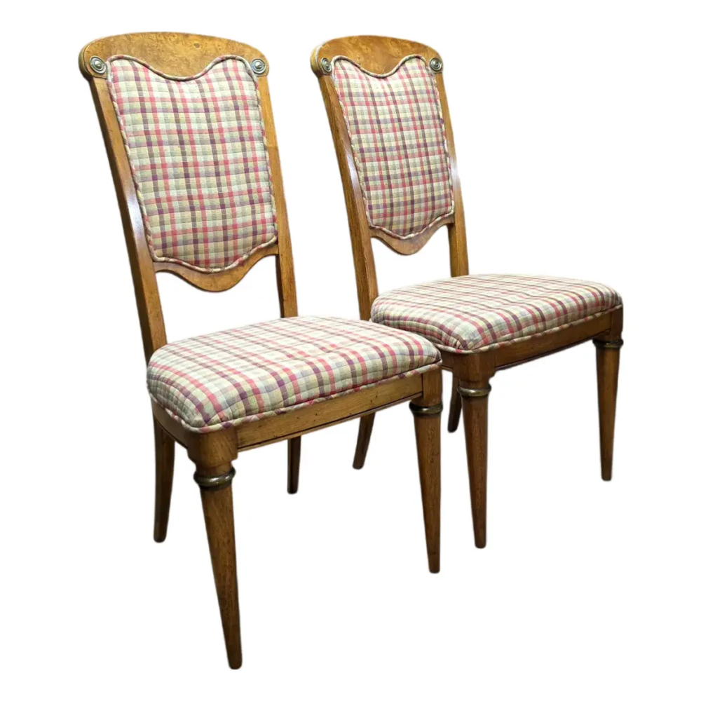 Pair of Late 19th Century Neoclassical Directoire-Style Walnut Side Chairs With Rosette Mounts