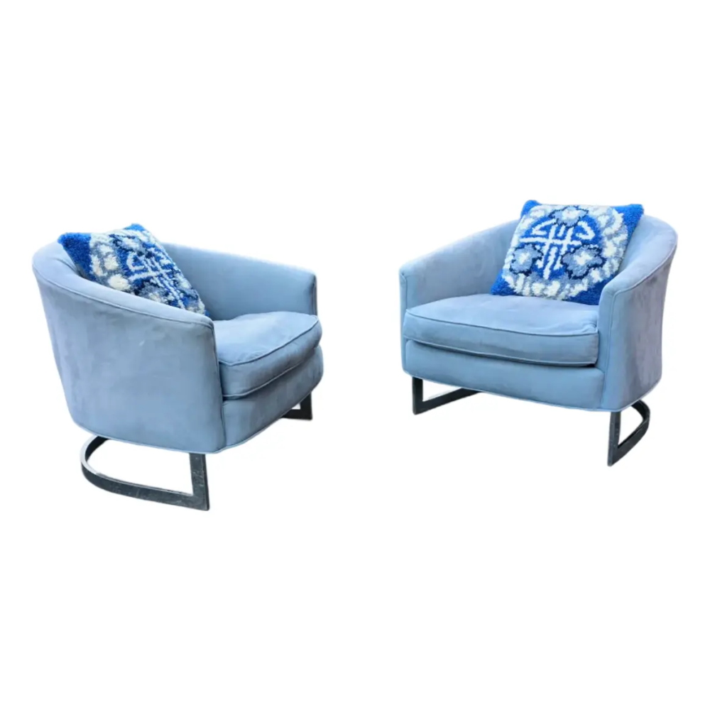 Pair of Mid-Century Chrome Strap Barrel Lounge Chairs Attributed to Finn Andersen for Selig